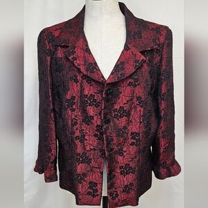 Virgo Black Floral Patterned Red Blazer